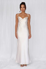 HELLO MOLLY The Penelope Cowl Satin Maxi Dress Pearl