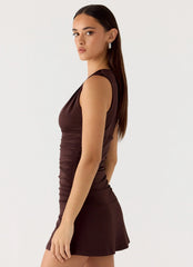 Cherry Sky Mini Dress - Chocolate