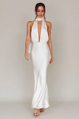 Italia Azure Halterneck Maxi Dress Oyster