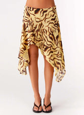 Kia Low Rise Asymmetrical Midi Skirt - Laguna Print