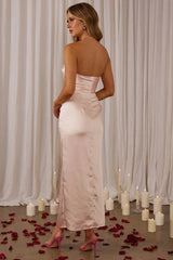 Gianna Strapless Waist Tie Midi Dress Blush